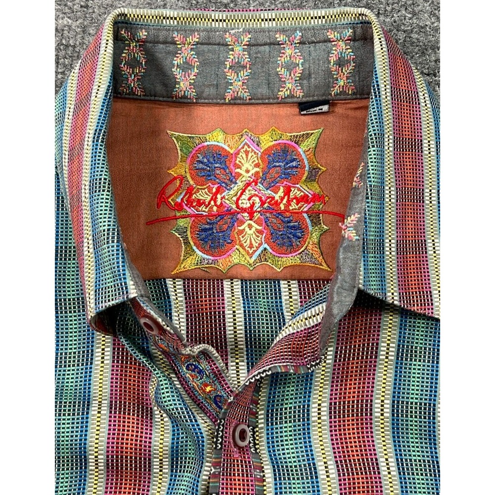 Robert Graham Shirt Mens XL Colorful Striped Flip Cuff Casual Dress